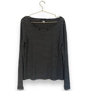 Bouley Womens M Blk & White Stripped Long Sleeve‎ Stretchy Shirt Vintage 0330￼
